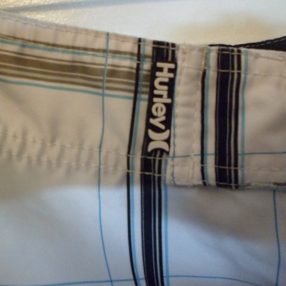 Men's Hurley Board Shorts White/Blk Plaid - Picture 4 of 7
